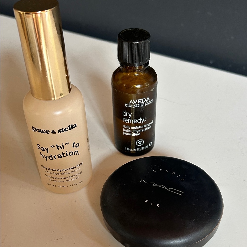 Grace & Stella Hydration Serum and MAC Studio Fix & AVEDA dry serum